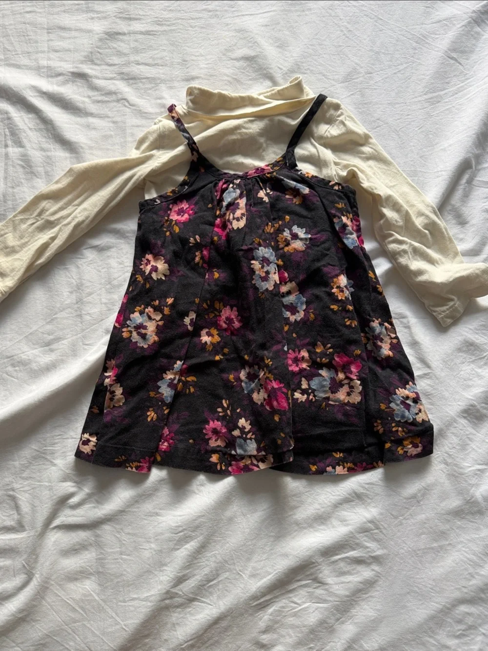 GAP Girls Cream Mock-Neck Layered Top with Black Floral Cami size 2T